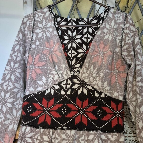 🍄 50% OFF - Scandinavian Floral Print Knit Midi Fitted Dress Cream Brown Orange - Picture 11 of 15